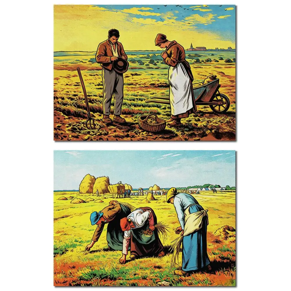 Oversize The Angelus Millet Canvas Print Harvest Prayer Golden HD Printed Countryside Wall Art for Farmhouse Living Room Decor