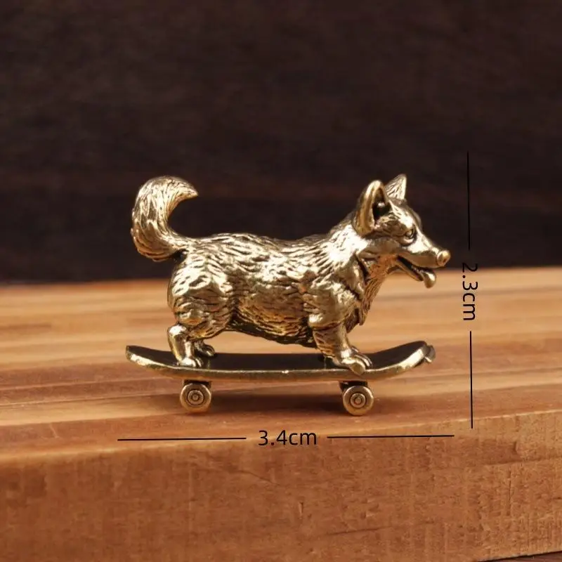Skateboard-Hundefigur aus Messing, Vintage-Miniatur-Skulptur, Sammlerstück, Dekoration für Auto und Zuhause, Geschenk für Skate-Liebhaber – Detail 8