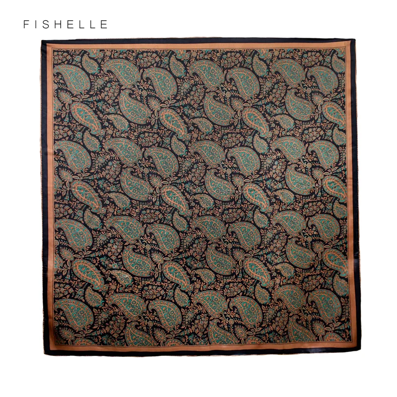 Vintage brown natural satin silk scarf 105cm big square bandana printed 100% pure silk scarves women luxury shawl gift for lady