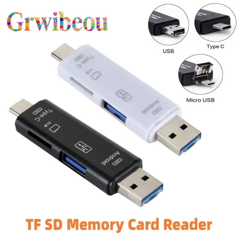 

5 в 1 Тип C + USB 2.0 Микроадаптер Многофункциональный TF SD-считыватель карт памяти OTG для мобильного телефона Компьютер Смартфон Док-адаптер