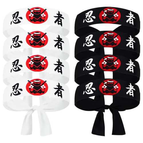 8 Uds. Diadema de estilo japonés con estampado de Ninja, diadema de Karate, diadema de Sushi, Bandana, diademas de Karate para niños, sombrero japonés