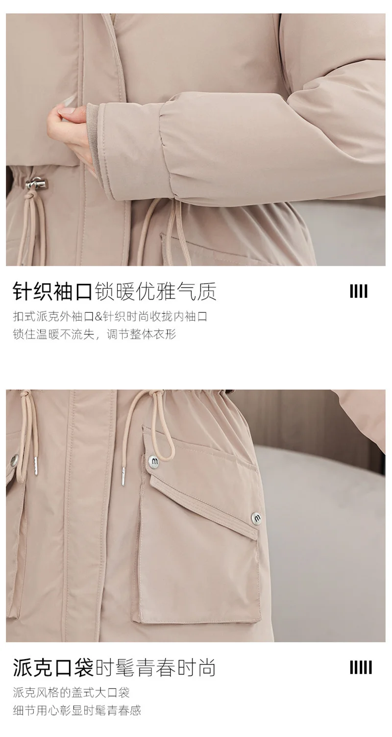 2026 New Winter Coat Down Padded Jacket Women Parkas Fur Collar Thick Hooded Cotton Coats Black Casual Outerwear Female Clothes