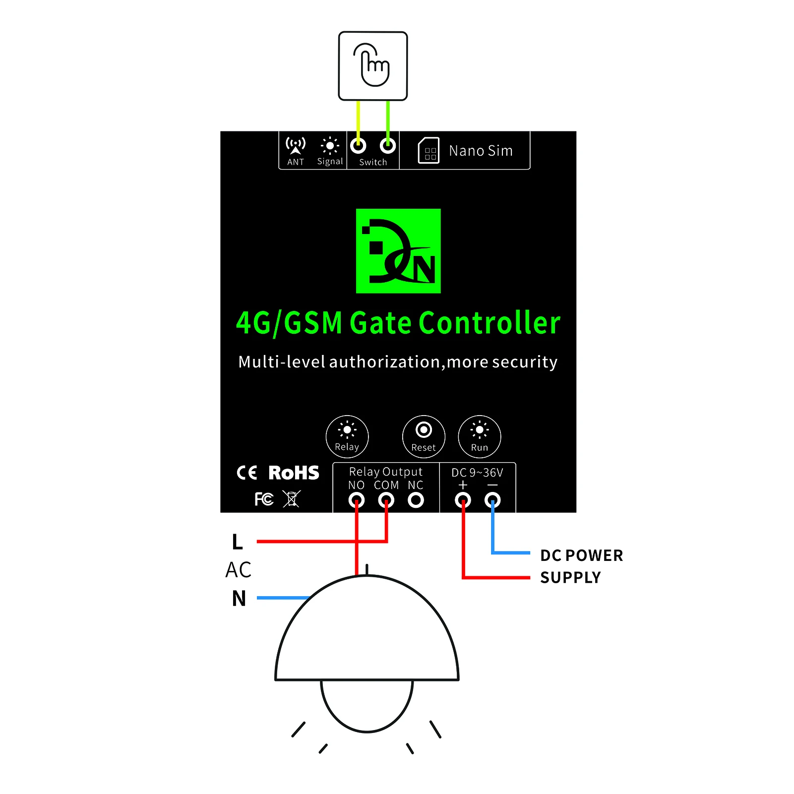 GSM Door Gate Opener Remote On/Off Relay Switch Remote Control Door Access Wireless Door Opener By Free Call SMS Command