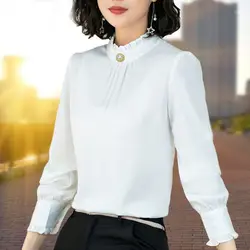 Spring Autumn New Women's Pullovers Stand Collar Ruffles Button Versatile Long Sleeve Fashion Elegant Casual Loose Shirt Tops