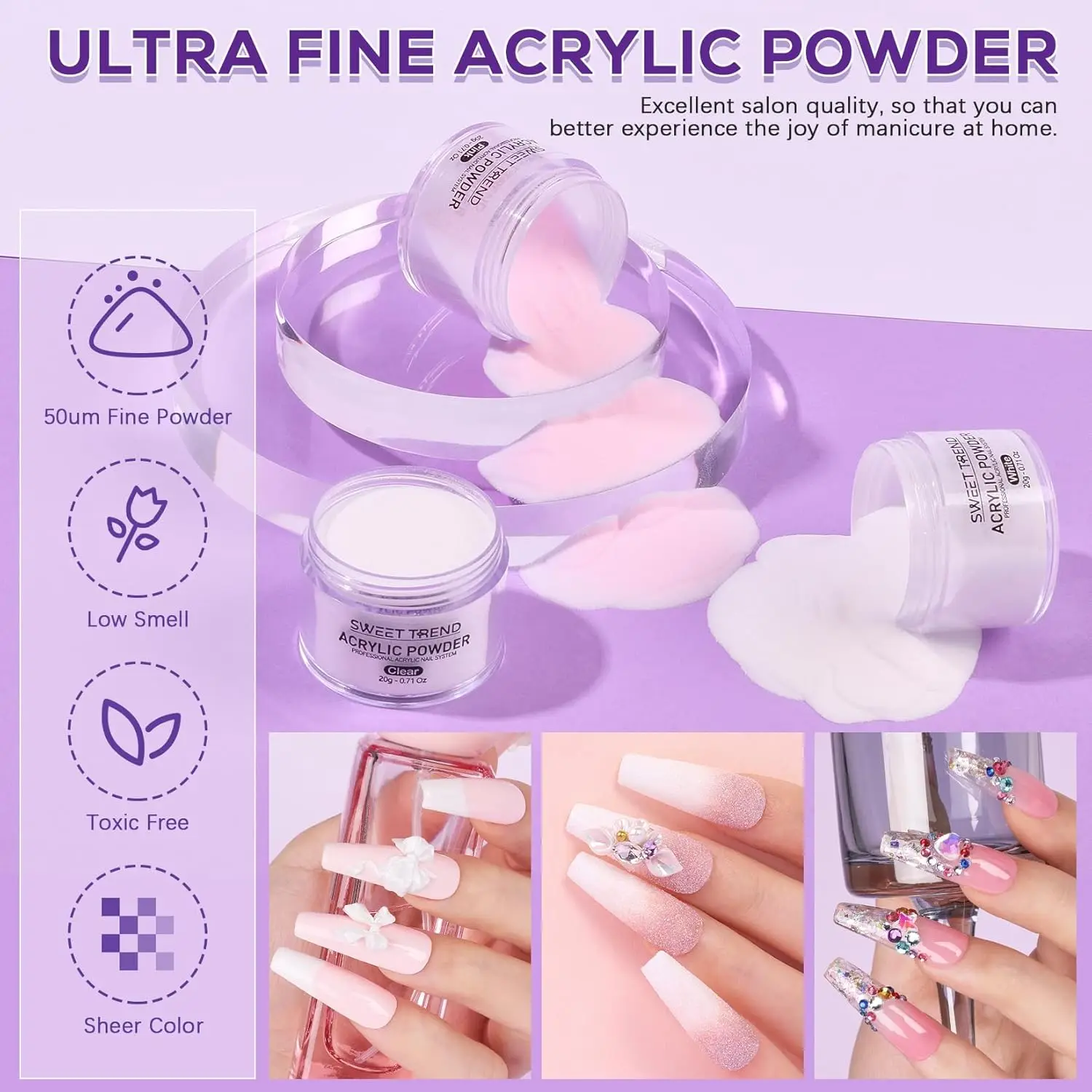 Complete Acrylic Nail Kit for Beginners with Powder, Tips, Glitter & Tools - DIY Home Salon Set