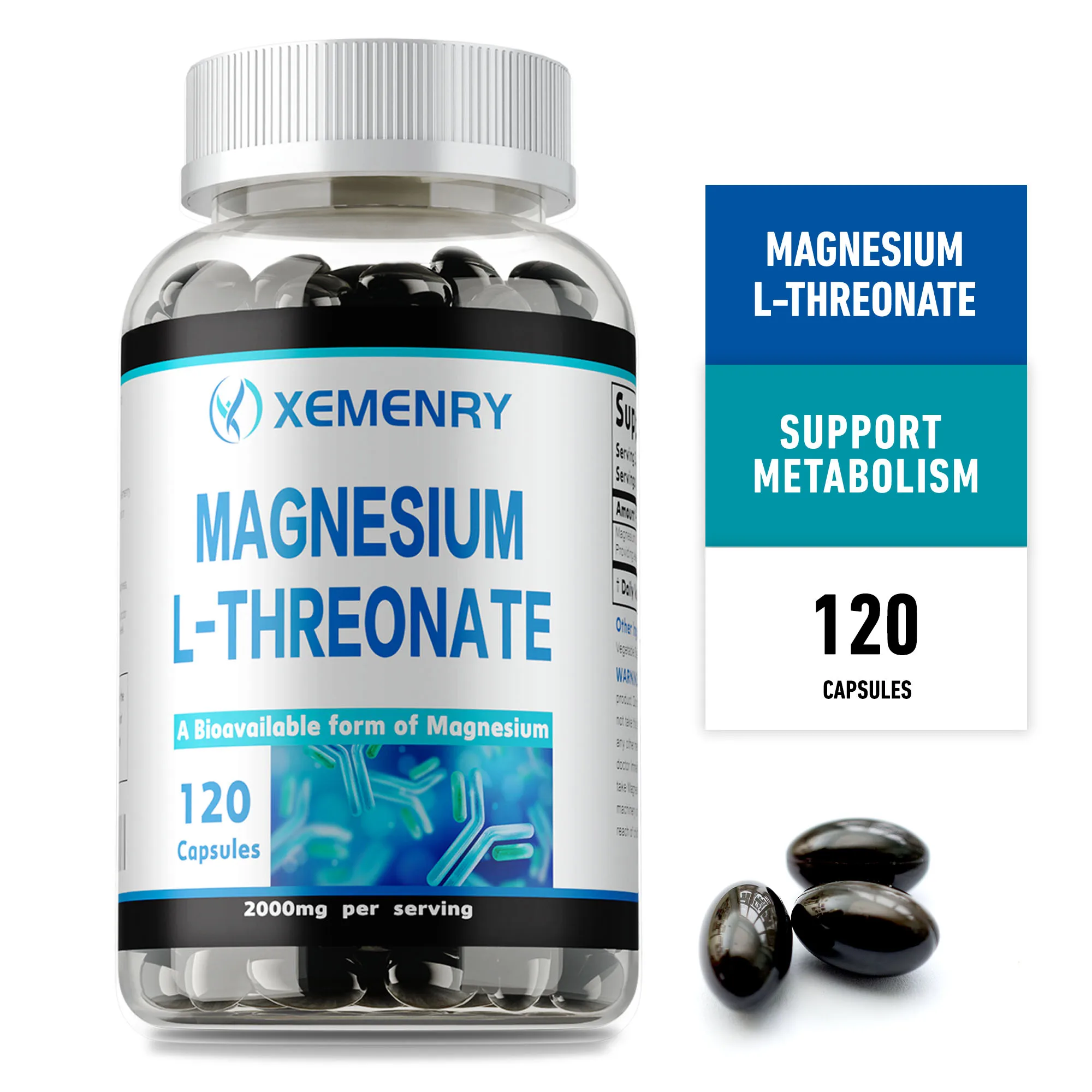 Magnesium L-Threonate Capsules – Supports Cellular Energy, Relieves Anxiety, Brain Health,Improves Memory and Cognitive Function
