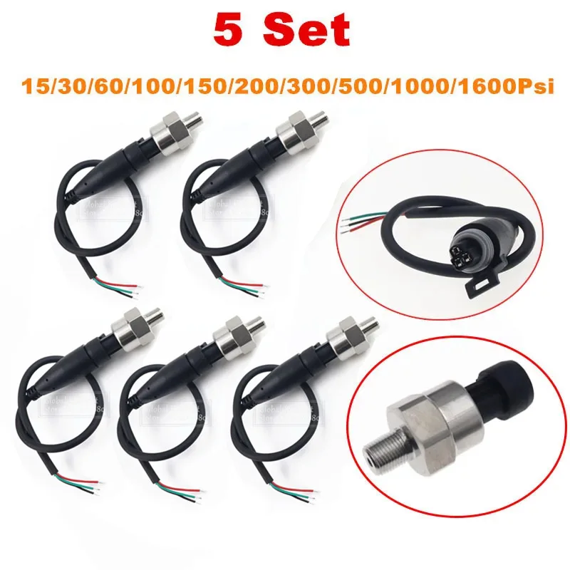 

5 Set DC 5V 1/8NPT Oil Fuel Diesel Gas Air Pressure Transducer Transmitter Sensor 15/30/60/80/100/150/200/300/500/1000/1600Psi