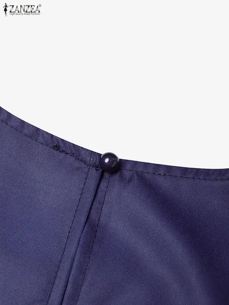 Damskie bluzki w kontrastowe paski w stylu etnicznym, codzienne, z okrągłym dekoltem, rękawami trzy czwarte, krótkie topy ZANZEA 2025, odzież damska na jesień.