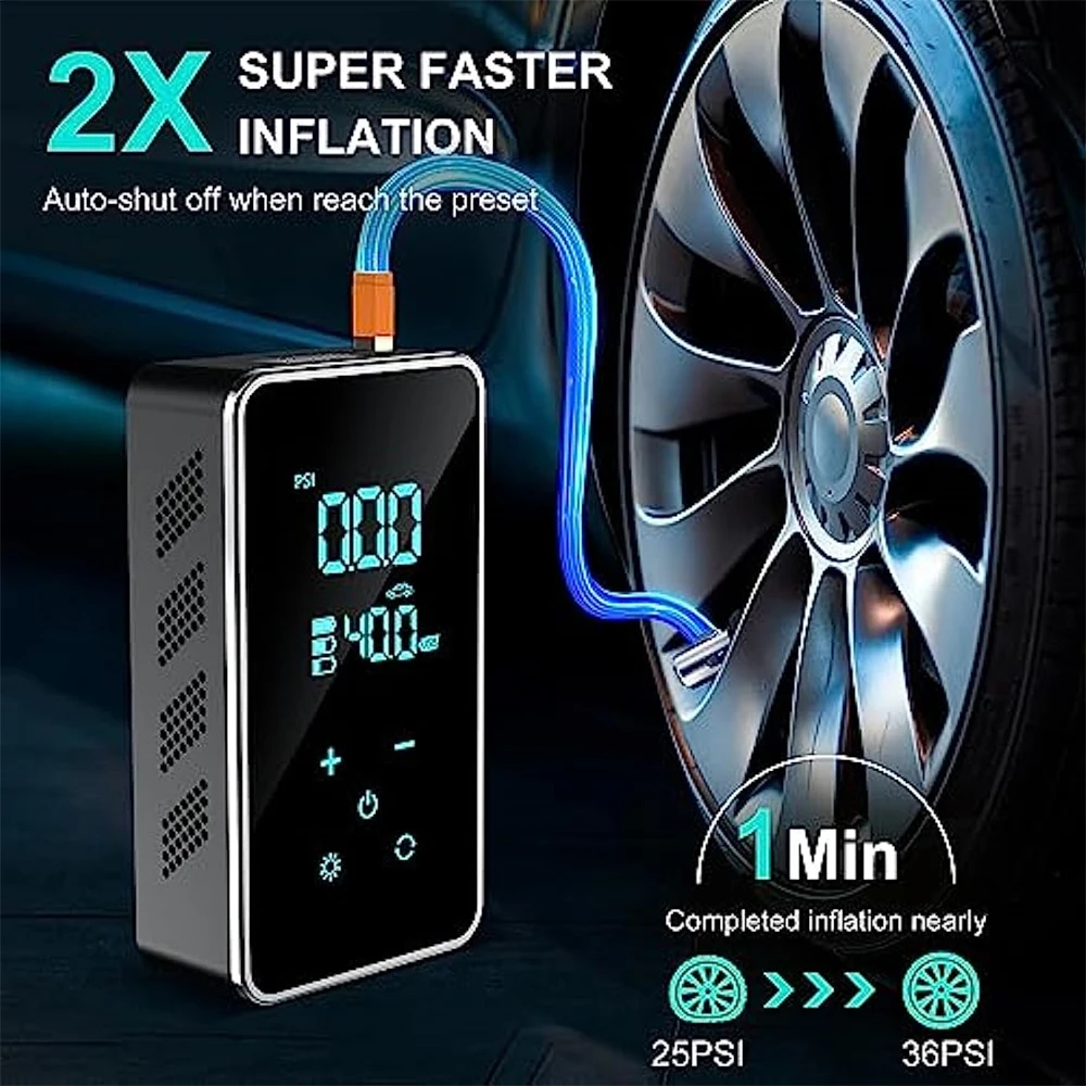 BUVAYE Mini Car Tire Inflator Pump Portable Electric Pump Multifunctional Automatic High-pressure Flushing Air Compressor