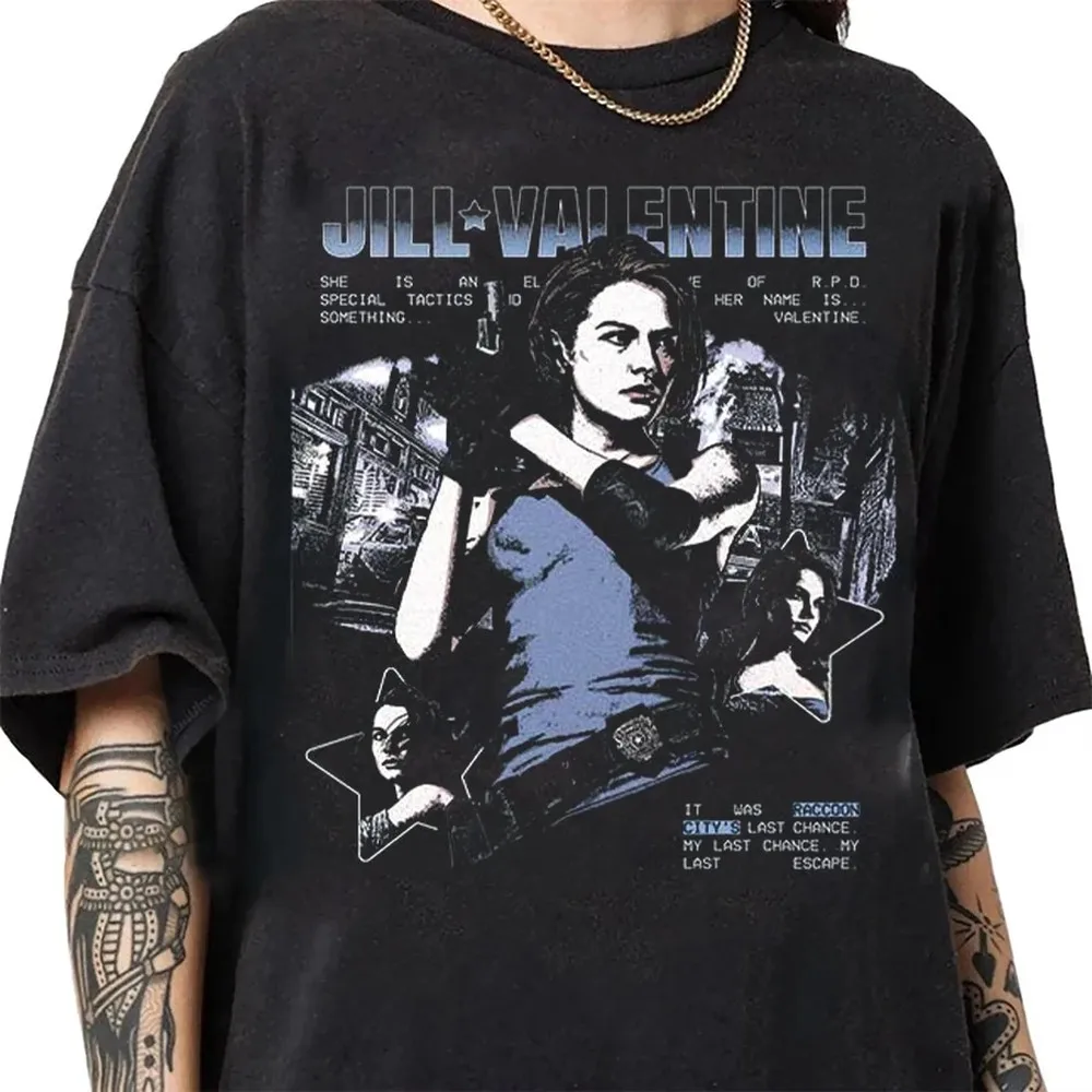 Jill S.T.A.R.S. Resident Evil Biohazard Game T-shirt For Men Women 100% Cotton T Shirts Streetwear Tops J49
