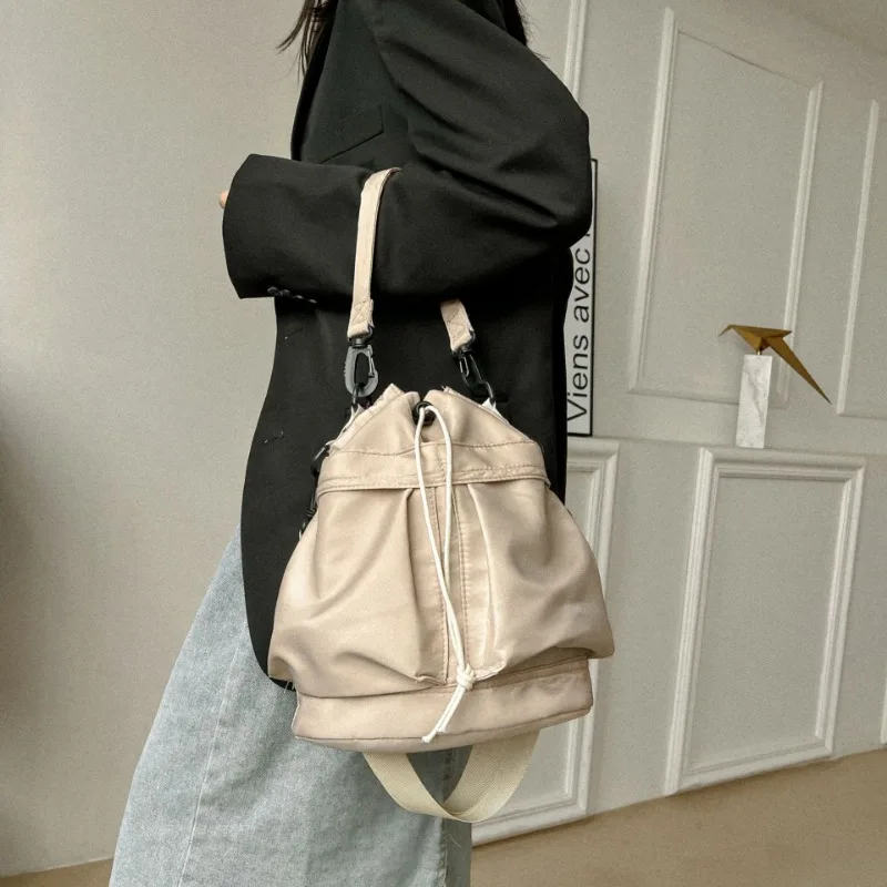 Casual Shoulder Bag Large Capacity Nylon Bucket Bag Perfect for Casual Shopping Swimming Fitness Drawstring Crossbody Handbag