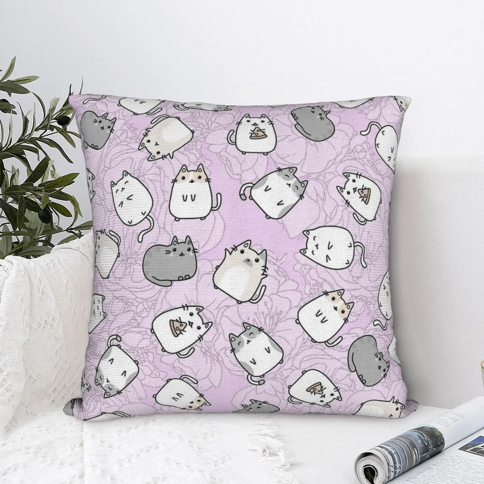 Cute Cat Pattern Square Pillow Cases P-Pusheencats Cushion Covers Awesome Zipper Decor Pillowcase for Home 18"x18"