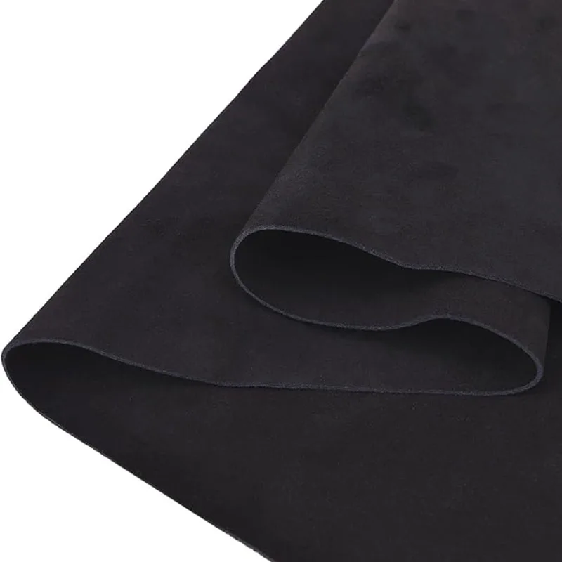 Black Suede Split Leather, Genuine Leather, Top-Grain Cowhide Material, 1.5mm Napped Leather for Snow Boots, Leather Goods, and
