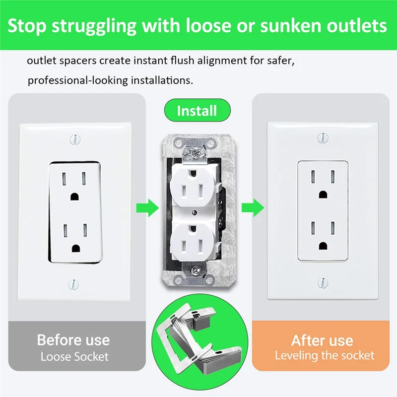 ABSS-Wall Plate Spacer–20 Pcs Outlet Spacer For Electrical Box , Metal Flush Fit Device Leveling Plate