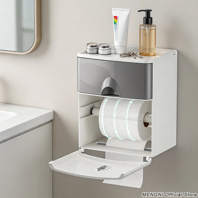 Wall Mounted Toilet Paper Holder Waterproof Tissue Storage Box Toilet Roll Organizer Bathroom Accessories Set