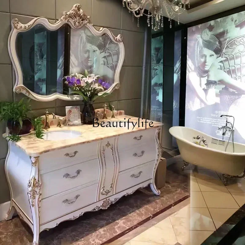 Light Luxury Simple European Bathroom Cabinet Washbasin Combination Bathroom Table Double Basin Arc new fashion