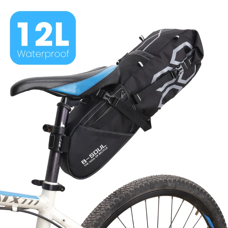 B-SOUL 12L Waterproof Bicycle Saddle Bag Big Capacity Bike Seatpost Bag MTB Cycling Rear Seat Pannier Bag Bicycle Accessories