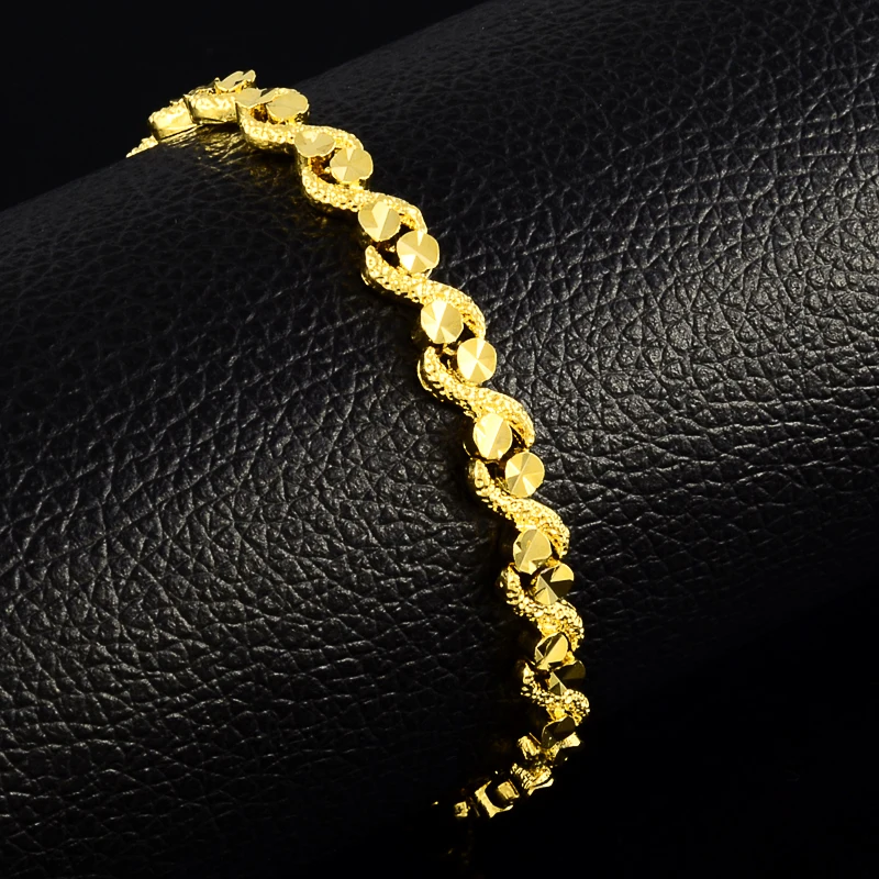 24K Real Gold Bracelet Car Flower Gold Plated Bracelet for & Women\'s Wedding Jewelry Gift 6MM