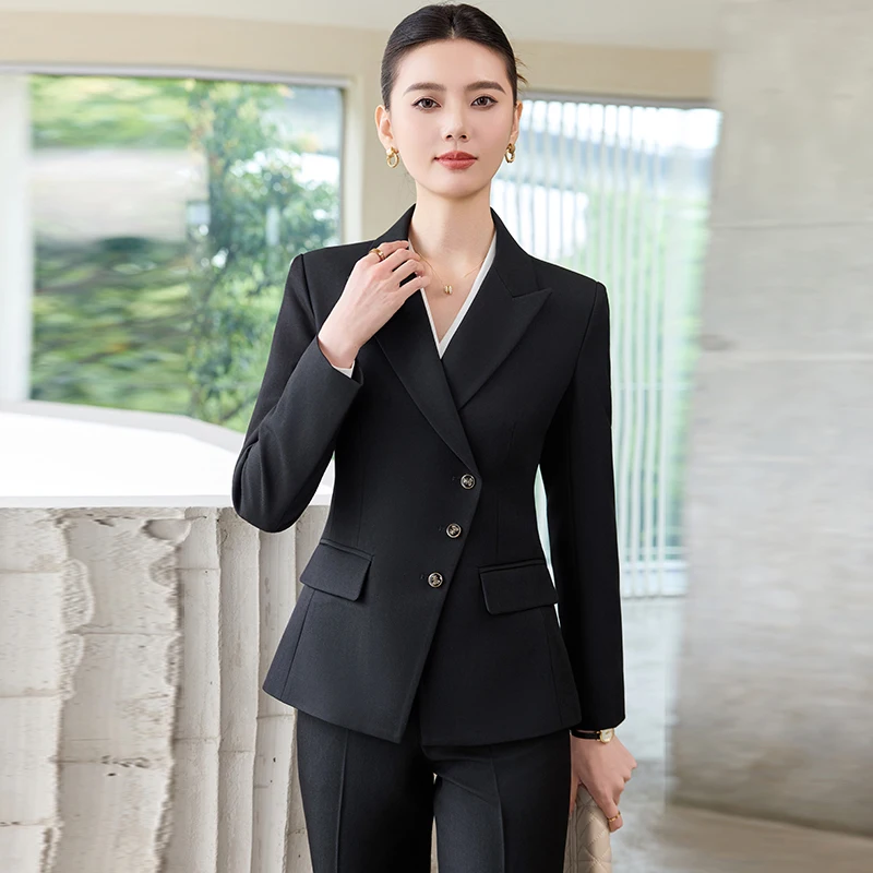 Tailleur pantalone formali in tessuto di alta qualità Autunno Inverno per le donne Abbigliamento da lavoro professionale con pantaloni e giacche Cappotto Blazer