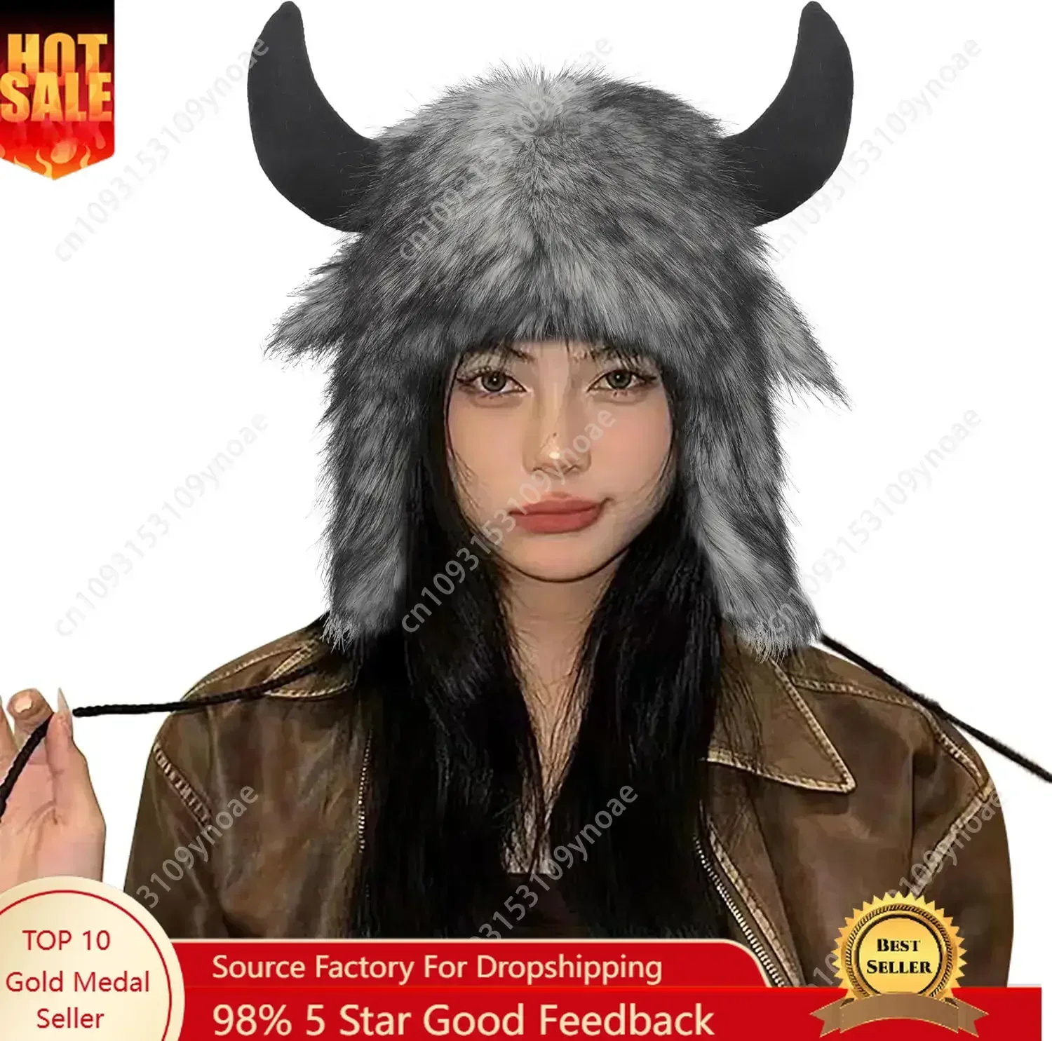 Cute Animal Horns Ears Winter Cap Plush Fur Warm Trapper Hat Man Women Viking Christmas Costume Gift Snow Ski Hats Outdoor Caps