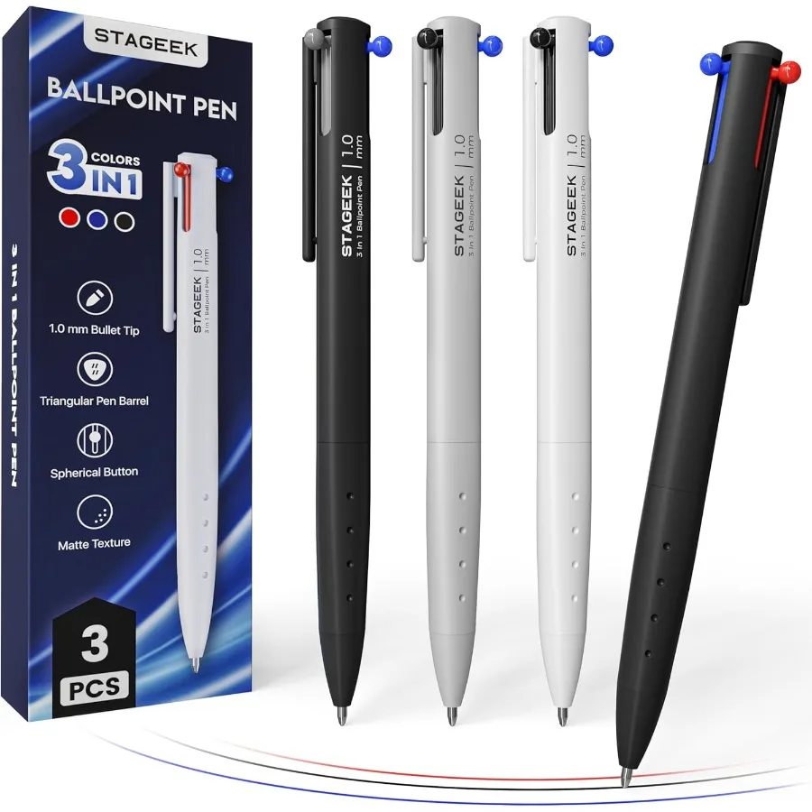 

3 шт. мульти-ручка в одном, разноцветная ручка, 1,0 мм, средняя точка, гладкое письмо, красочные выдвижные ручки для офиса, школьных принадлежностей