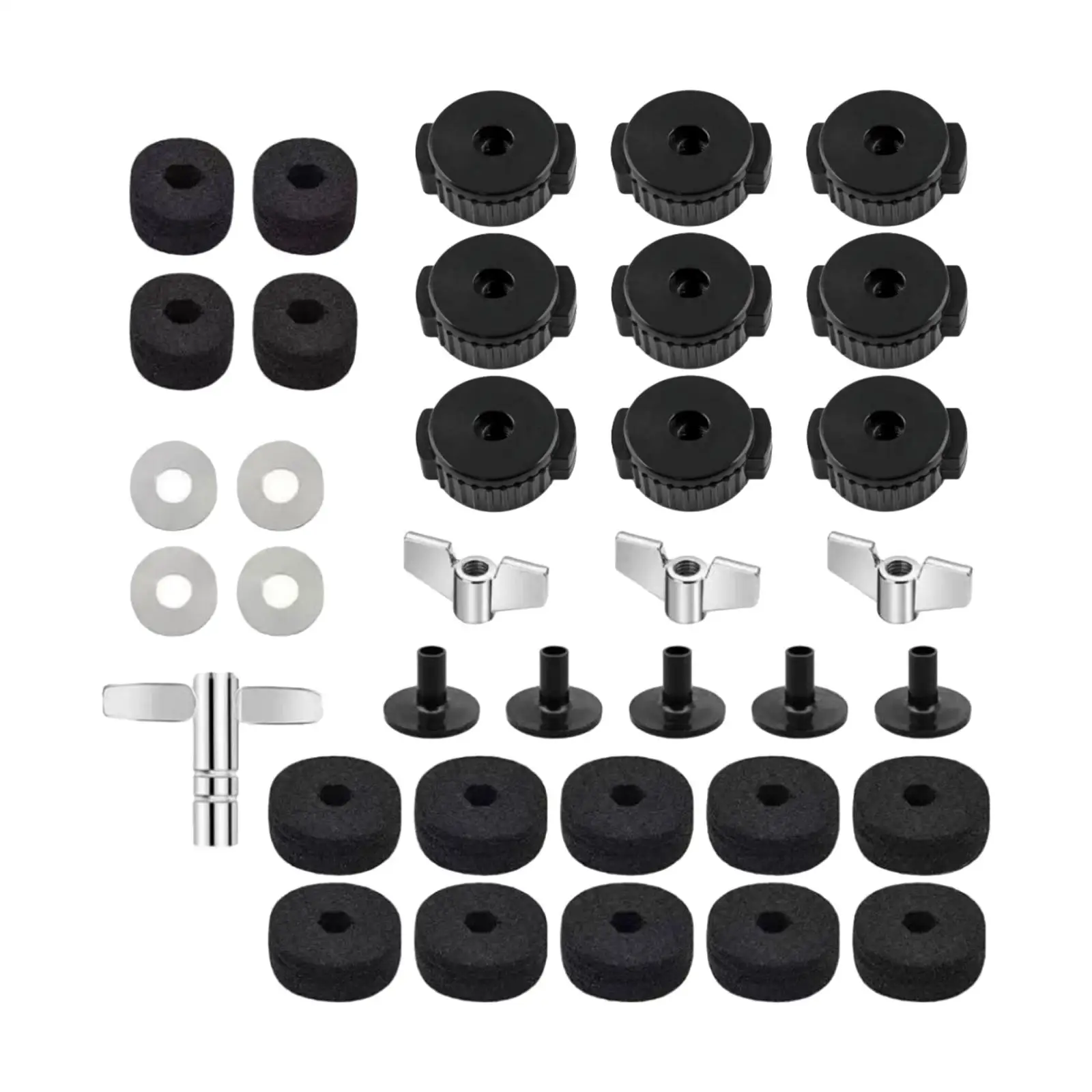 Drum Set Cymbal Stand Felts Pads Cup Wing Nuts Complete Percussion Accessories Pack for Drummers Rehearsals