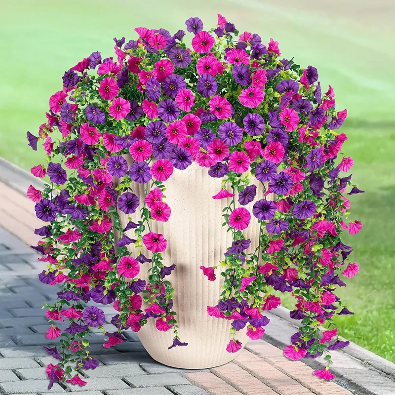 2 Stück Künstliche Hängeblumen, UV-beständige Seidenblumen, lange Rankengirlande für Balkon, Garten, Hochzeit, Party-Dekoration im Freien – Detail 3