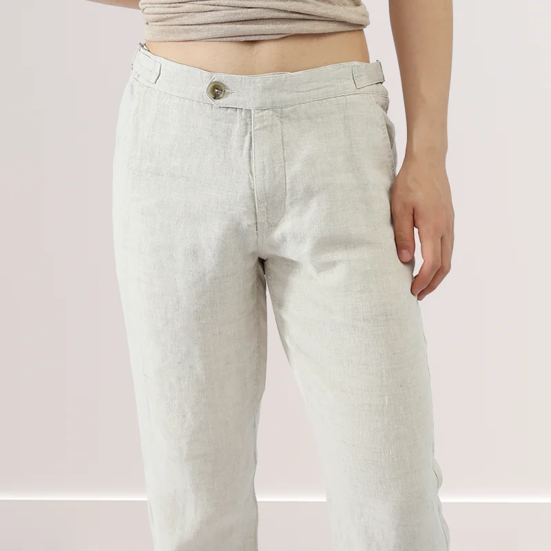 VNRY 100% Linen Men Long Pants with Pockets Breathable and Comfortable New Arrival Beige Size s-xxl fixed waist Casual Trousers