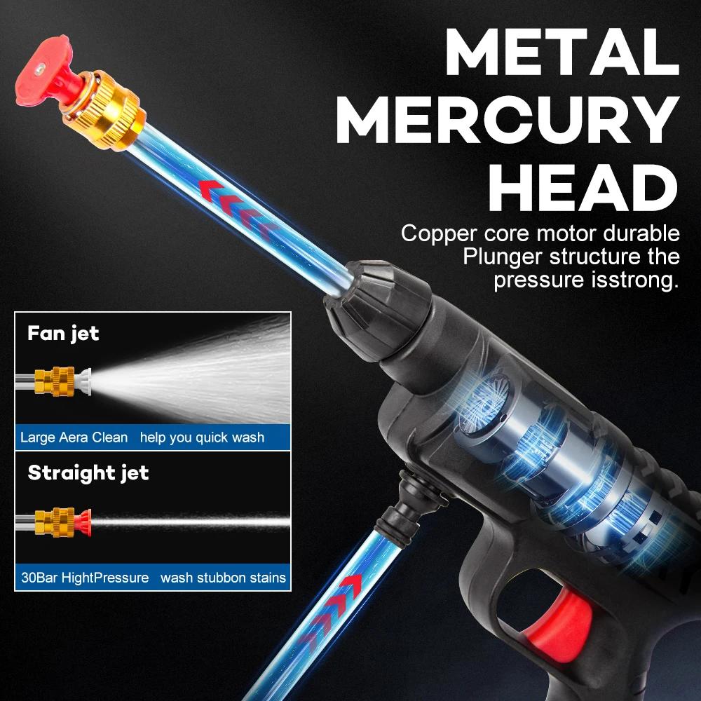 Mesin Cuci Mobil Tekanan Tinggi Nirkabel 20000mAh 60Bar dengan Pistol Air dan Baterai Li-ion, Self Priming, Mampu Mencuci Berulang