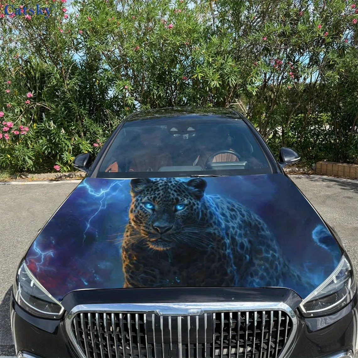 Naklejka na maskę samochodu z motywem lamparta i błyskawic, wodoodporna naklejka samoprzylepna z PVC, naklejka ochronna na maskę samochodu, Au