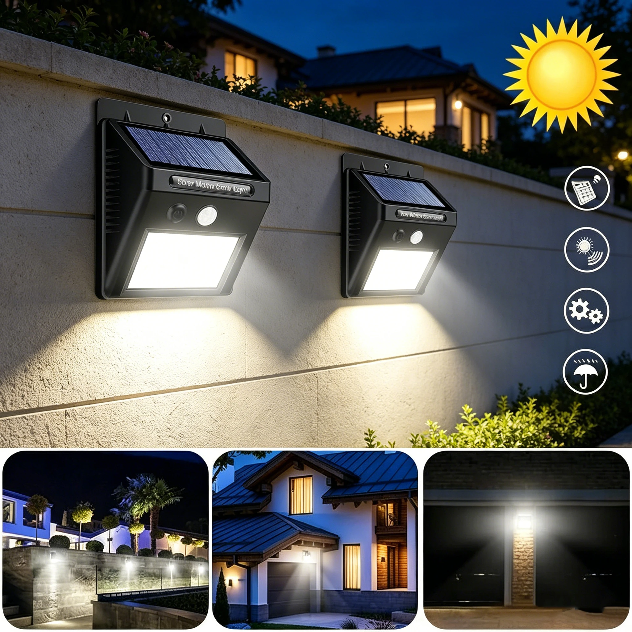 Lámpara Solar de Pared con Sensor de Movimiento de 30 LED, IP65 Impermeable, Iluminación de Seguridad para Exteriores, Decoración Inalámbrica para Jardín, Patio y Camino