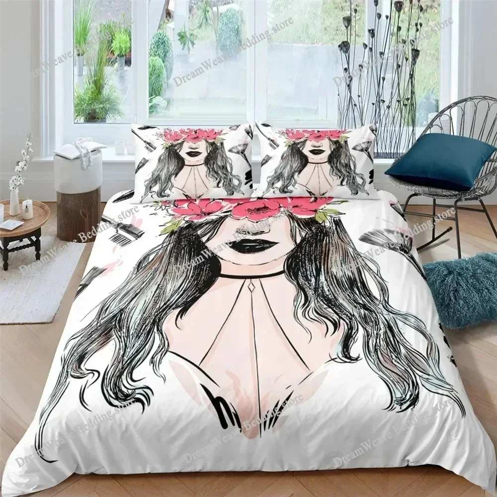 Makeup Lipstick Luxury Bedding Set Cosmetic Pink Duvet Cover Girls Women Polyester King Queen Bedding Set Luxury Gifts963