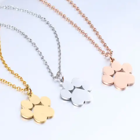 10pcs lot 2025 New Stainless Steel Dog Paw Pendant Necklace For Women Jewelry Accessories Animal Paw Pet Choker Footprints