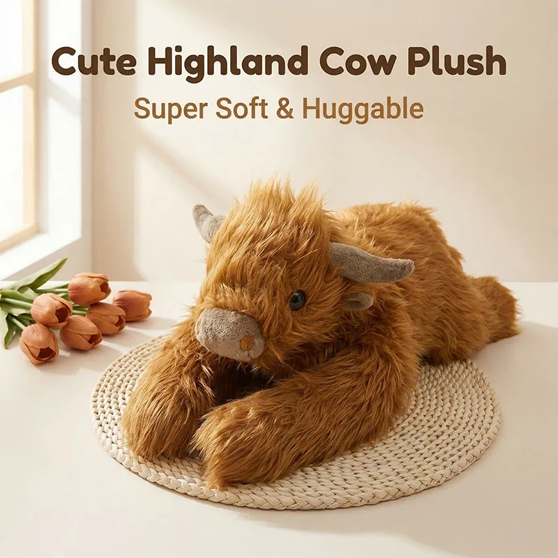 65cm Weighted Long Arm Highland Cow Plush Realistic Simulation Soft PP Cotton Stuffed Animal Fluffy Toy Birthday Gift
