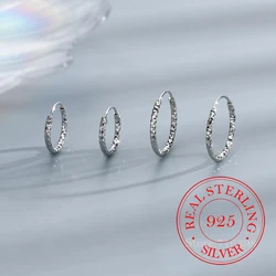 925 Sterling Silver Rhombic Section Glitter Circles Hoop Earrings for Women S925 Wedding Party Jewelry Gift Aretes De Mujer