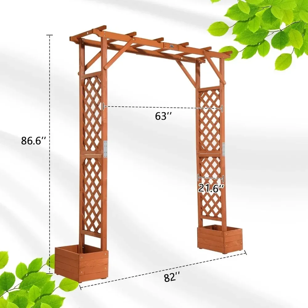 Wooden Garden Arbor  with Planter, Wedding Arch for Ceremony, Wood Garden Trellis for Plant Climbing, Pergola