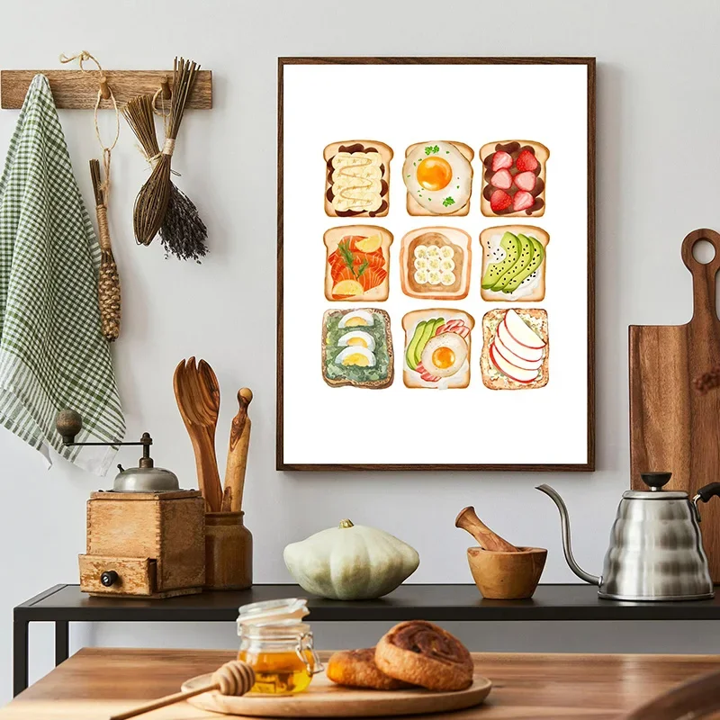 1PC  Canvas Painting Decoration Kitchen Food Toast Sardines Cute Dining Room Wall Art Picture For Living Room Home Decoration