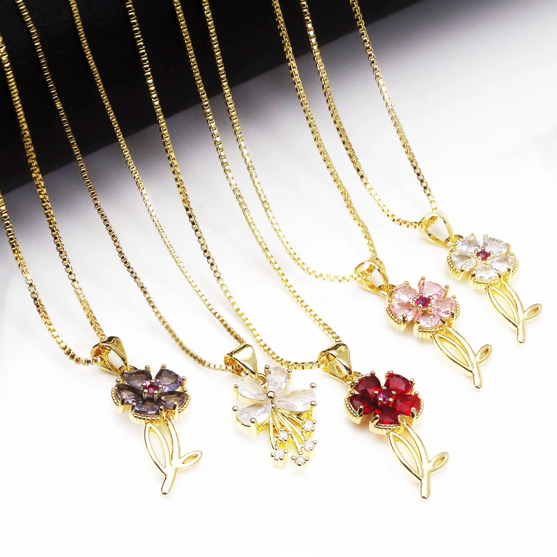 Micro Zircon Botany Flower Pendant necklace Camellia pendant Rose Petal Pendant necklace copper chain jewelry necklace