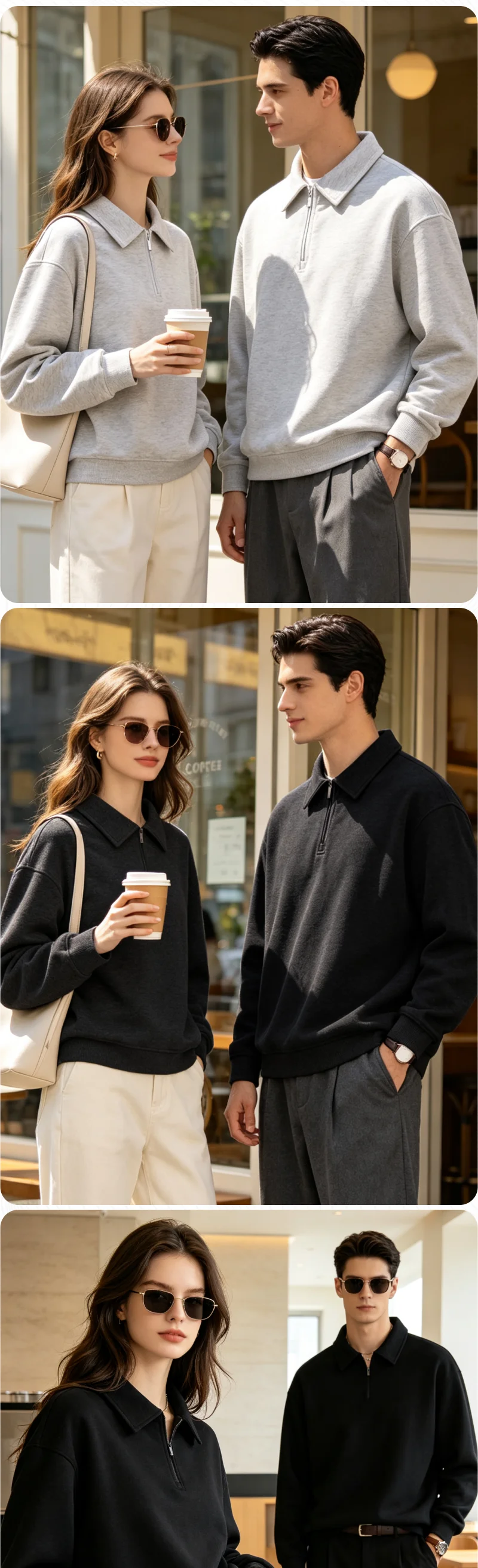 Sweatshirt mit individuellem Logo, Viertelreißverschluss, POLO, Unisex, Old Money, Kragenpullover, Druck, Stickerei, Lässiger, dezenter Luxus, für Herren und Damen – Detail 5