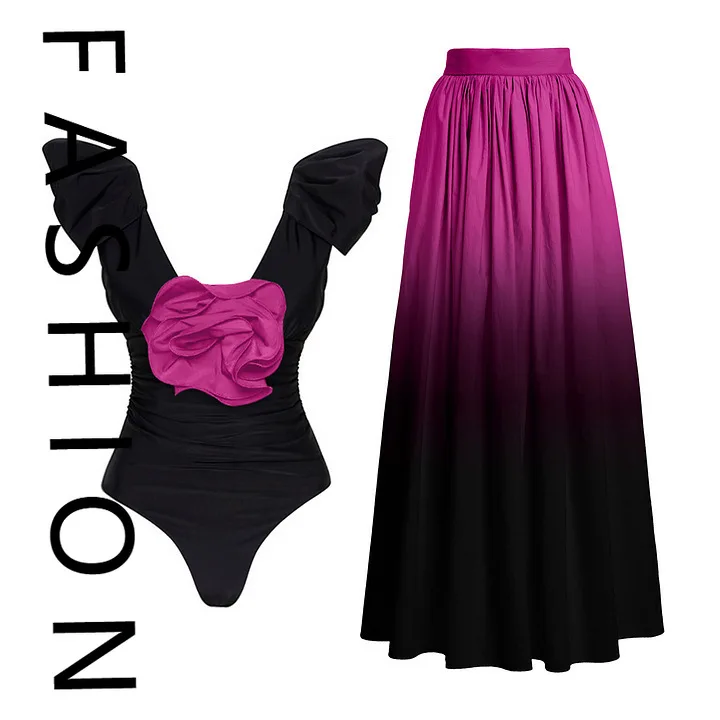 

2025 new fungus edge fashionable and sexy bikini one-piece swimsuit mesh round skirt swimsuit beach gathering conservative belly