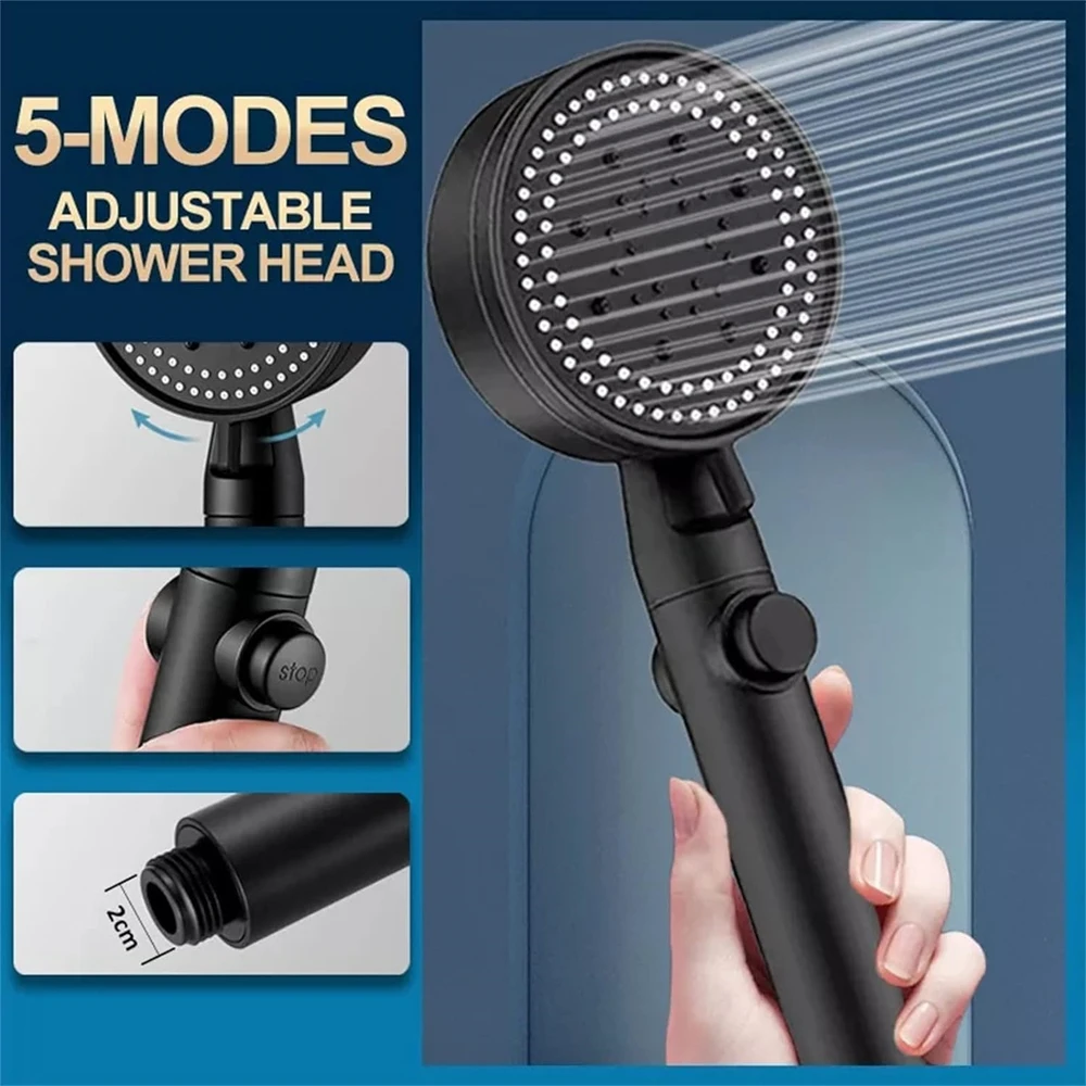 1 Piece Bathroom 5 Modes Adjustable High-Pressure Shower Head Water-Saving One-Key Stop Spray Nozzle Bathroom Accessories