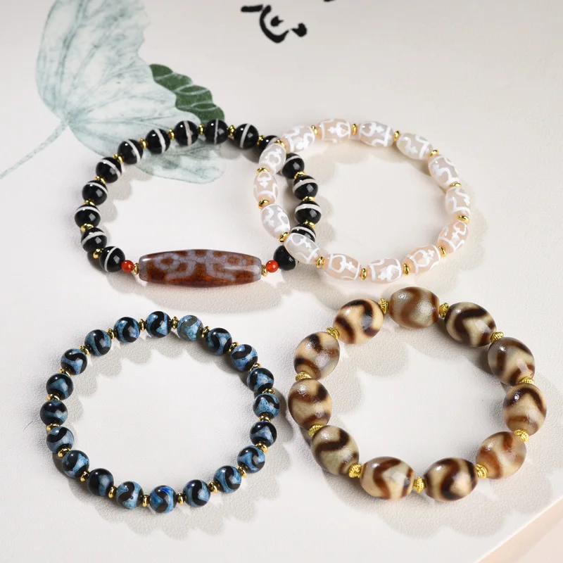 Tibetan carnelian old agate dzi bead single-ring one-line Yakushi strings bracelet Buddha beads tiger teeth dzi bead bracelet