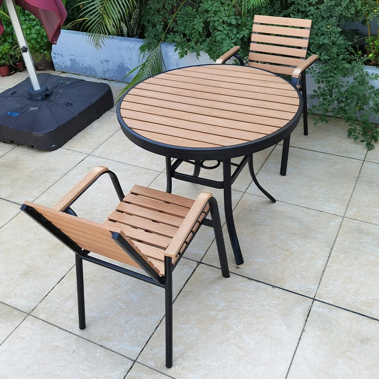 New product outdoor round table 90cm patio furniture plastic wood small coffee table