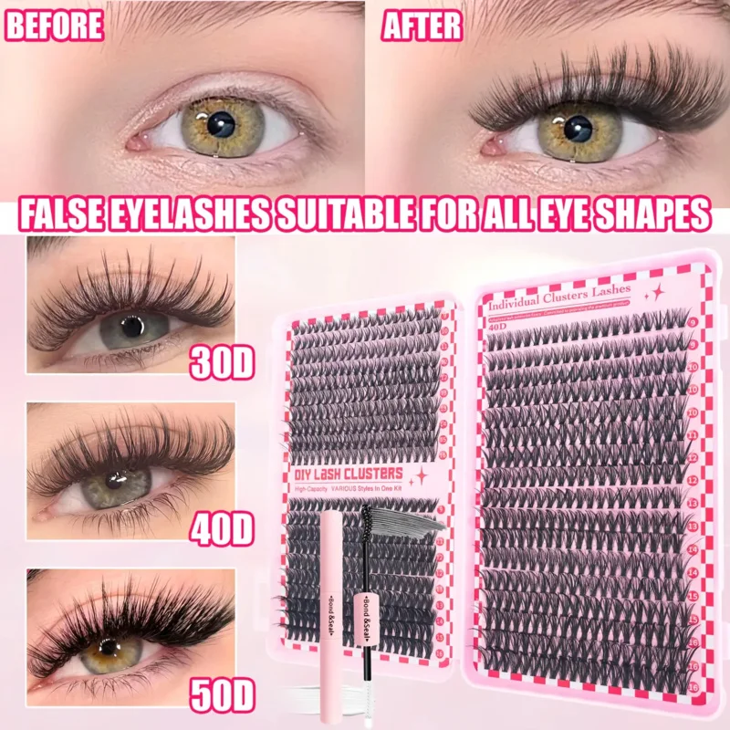 DIYまつげエクステキット、Dカール9-16mmミックス、接着剤、ピンセット、まつげブラシ付き、毎日使える個別つけまつげ