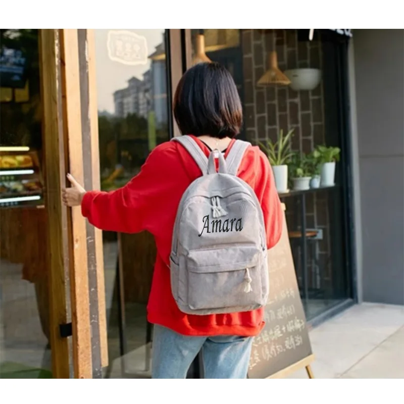 Mochila de pana bordada personalizada para niños, mochila de regreso a la escuela, mochila con nombre para niños, bolsa escolar para la universidad,
