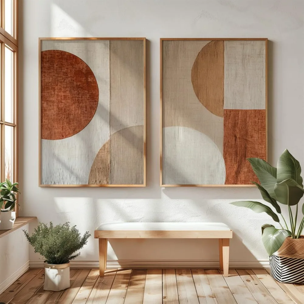 2D Flat, 2 Pcs Frameless,Beige Simple Abstract Wall Canvas Painting Poster,Clay Art Texture Decor,for Living Room Bedroom Decor