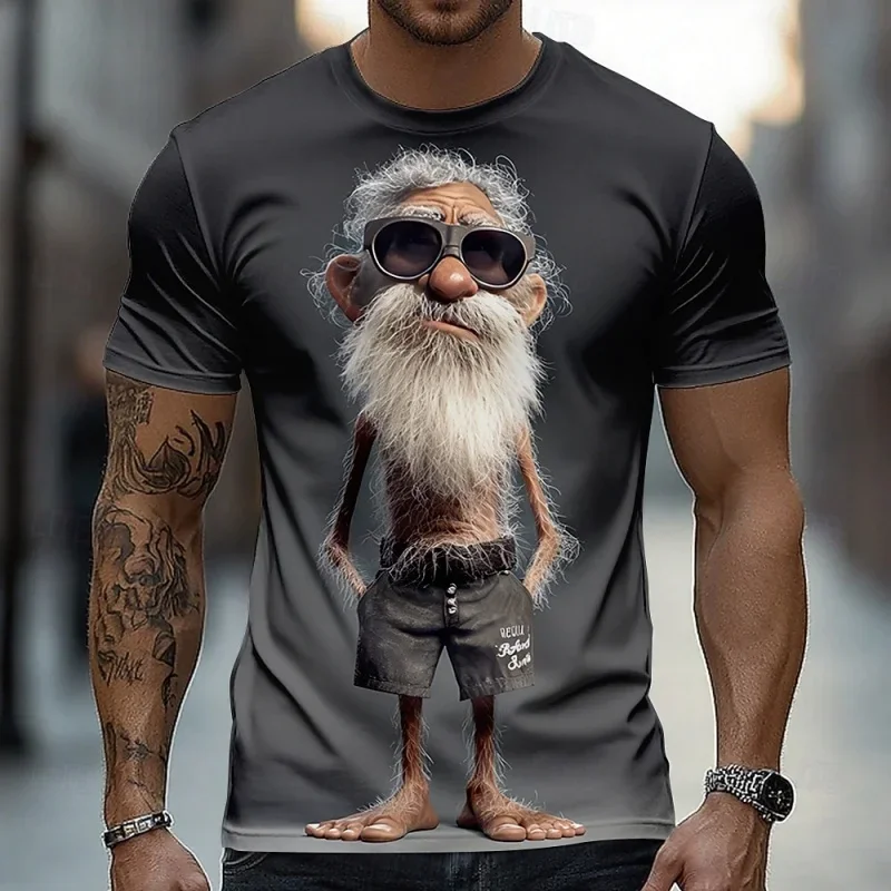 Cooler und interessanter alter Mann mit Sonnenbrille und Bier in der Hand, 3D-Druck, Sport-T-Shirt, schnell trocknend, atmungsaktiv, für Herren, Eltern-Kind-Kleidung – Detail 3