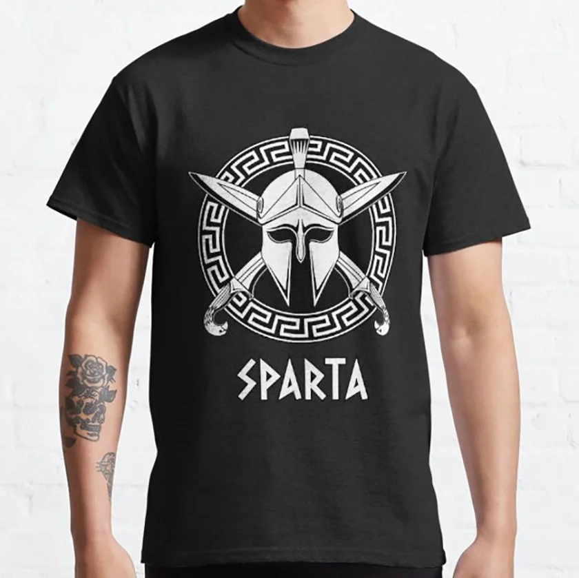 Thracian Design Spartan Sparta gladiator Helmet T-Shirt for Men strength honor Unique Big Tall Tee Plus Size Large size clothing