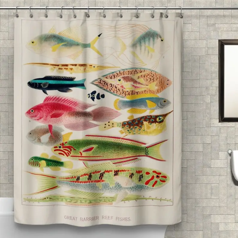 

Fish Shower Curtain Colorful Tropical Fishes Species Bath Curtain, Ocean Bathroom Decor Polyester Fabric