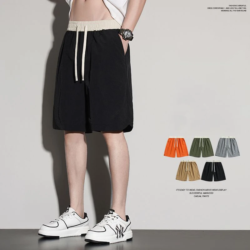 

Новые летние мужские дышащие шорты из ледяного шелка, повседневные свободные прямые спортивные брюки, модные универсальные зеленые и серые штаны